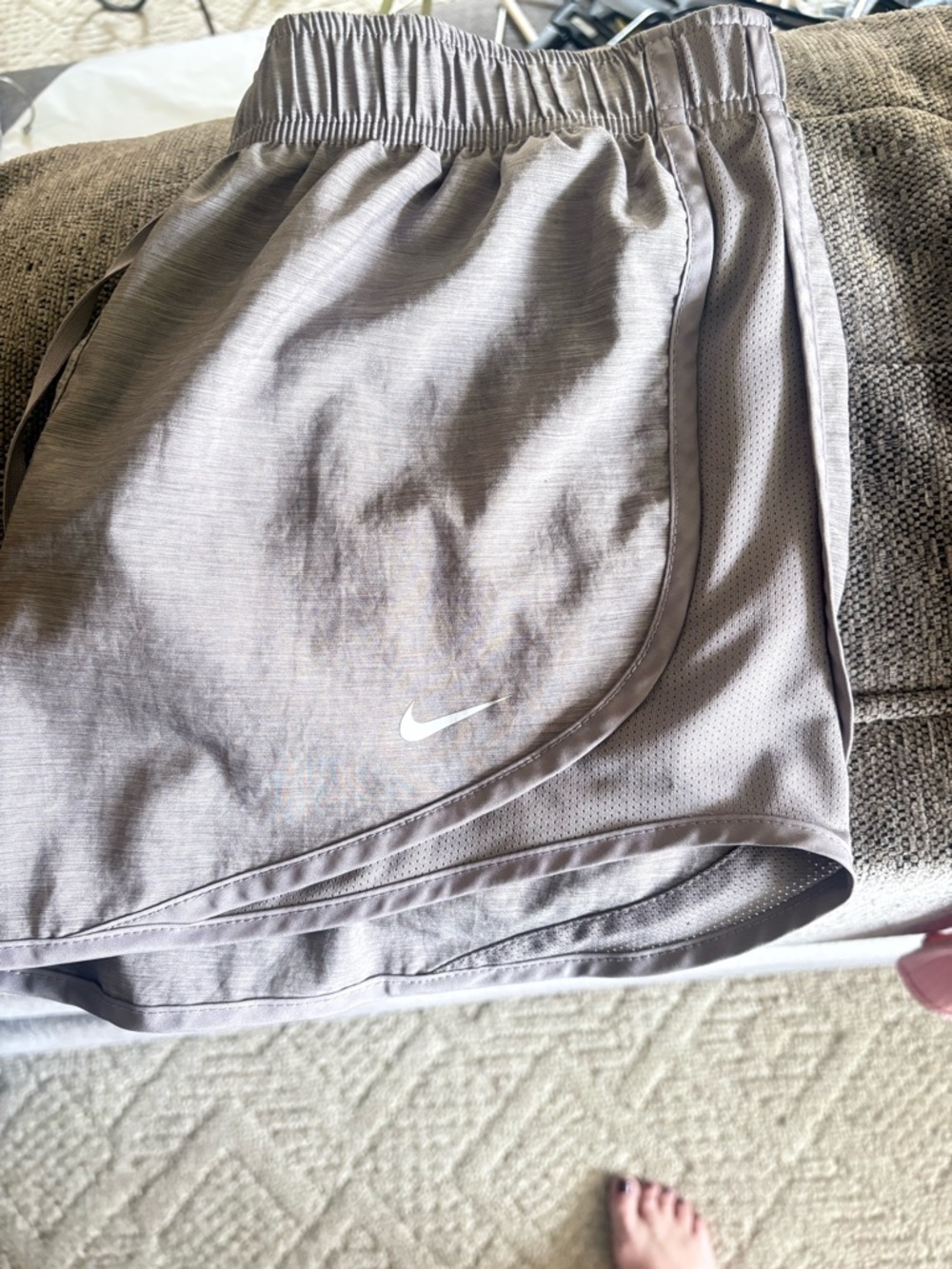 Nike Light Gray Athletic Shorts with White Swoosh
